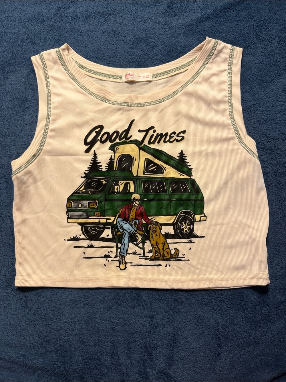 ROMWE Cream Graphic Tank Top with Green Camper Print